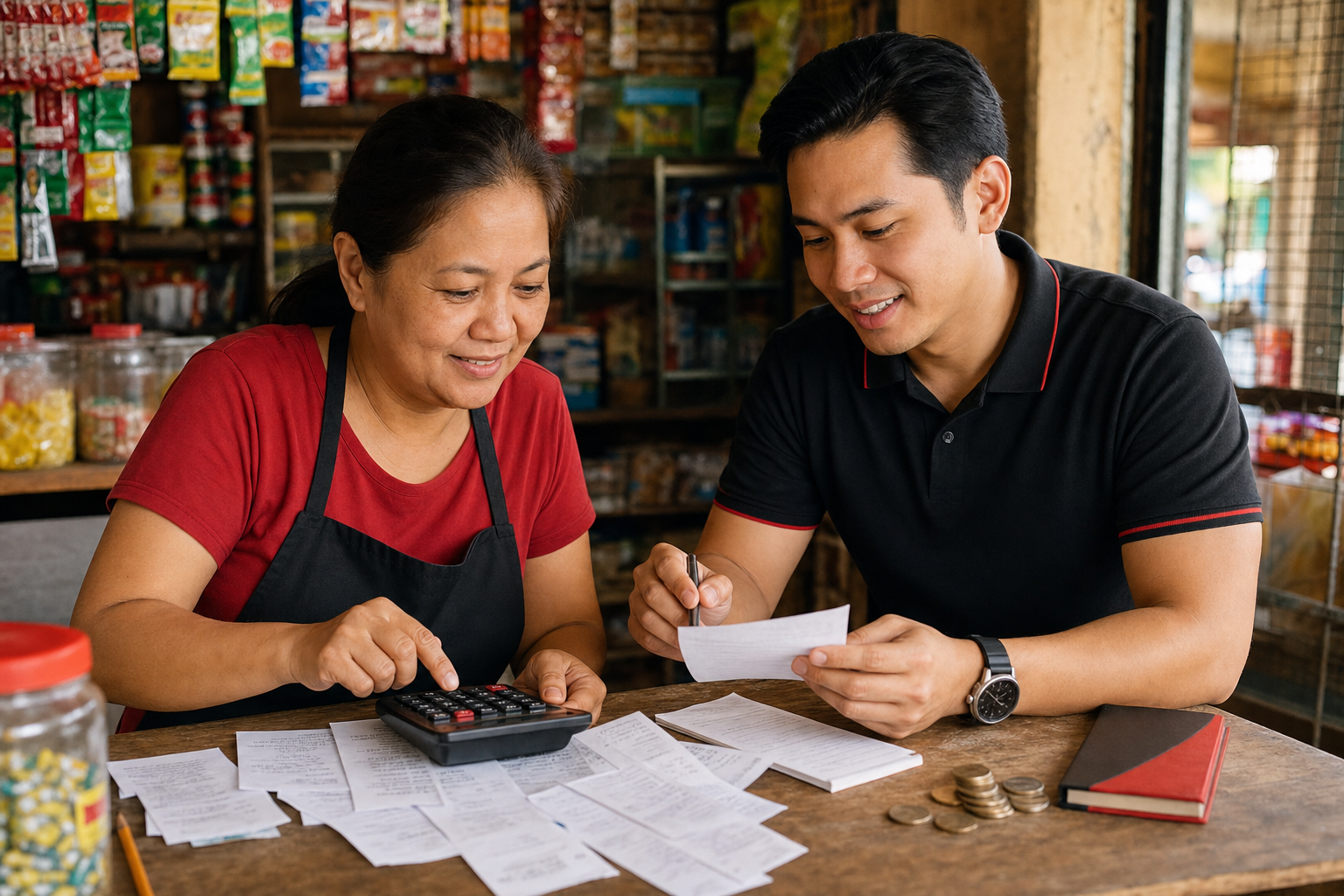 Filipino beginner calculating stock trading fees with guidance